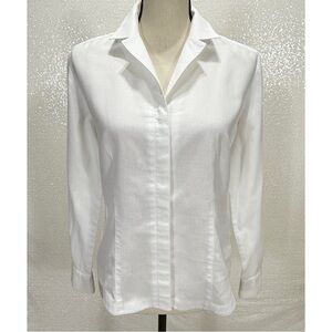 Linda Allard Ellen Tracy 100% Cotton White Button Front Blouse Petite 10